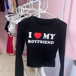 Black 'I Love My Boyfriend' Long Sleeve Top